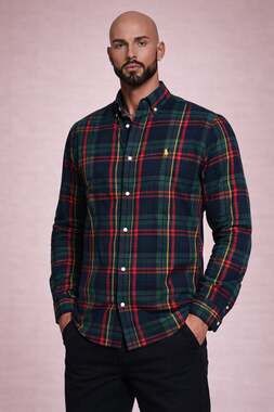 Polo Ralph Lauren Plaid Button Down Shirt Mens M Classic Fit Green Red Cotton